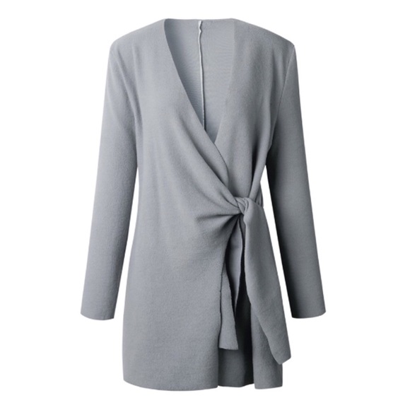 Fleece Tied Front Wrap Long Sleeve Sweater - Picture 4 of 5